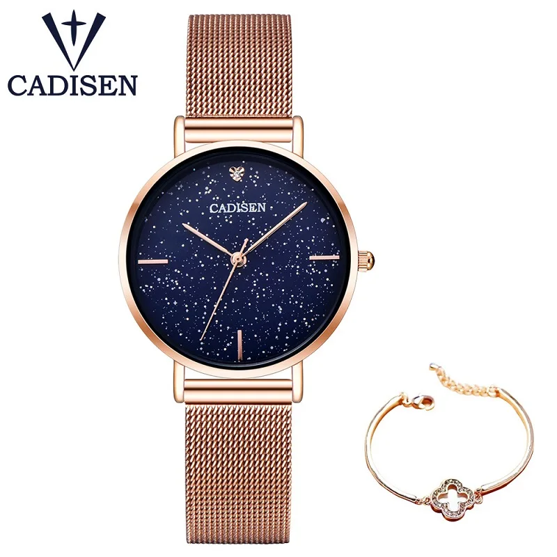 

CADISEN2019 Star Sky Romantic Light Luxury Lady Watch Ultra-thin Quartz Watch Simple Matching Exquisite Bracelet 3ATM Waterproof
