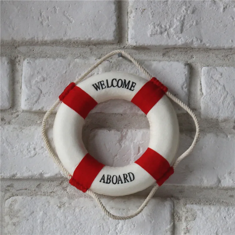 Welcome Wall ornament Life Buoy Foam Aboard Nautical Life Lifebuoy Ring Boat Wall Hanging Mediterranean Style Home Decoration