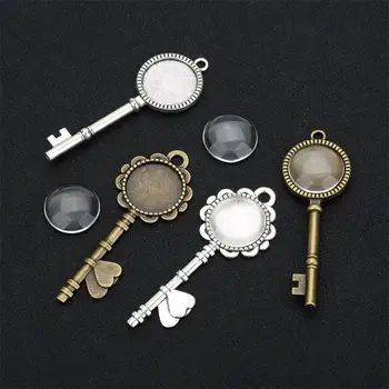

5pcs/lot 20mm Antique Bronze Key Shape Cabochon Base Settings Cameo Tray Bezel Blank DIY Pendant Jewelry Findings Making