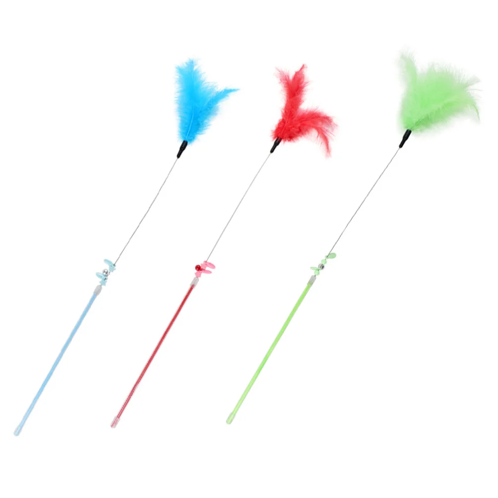 3Pcs Feather Cat Teaser Sticks with Bell Funny Teasers Flirting Toys | Дом и сад