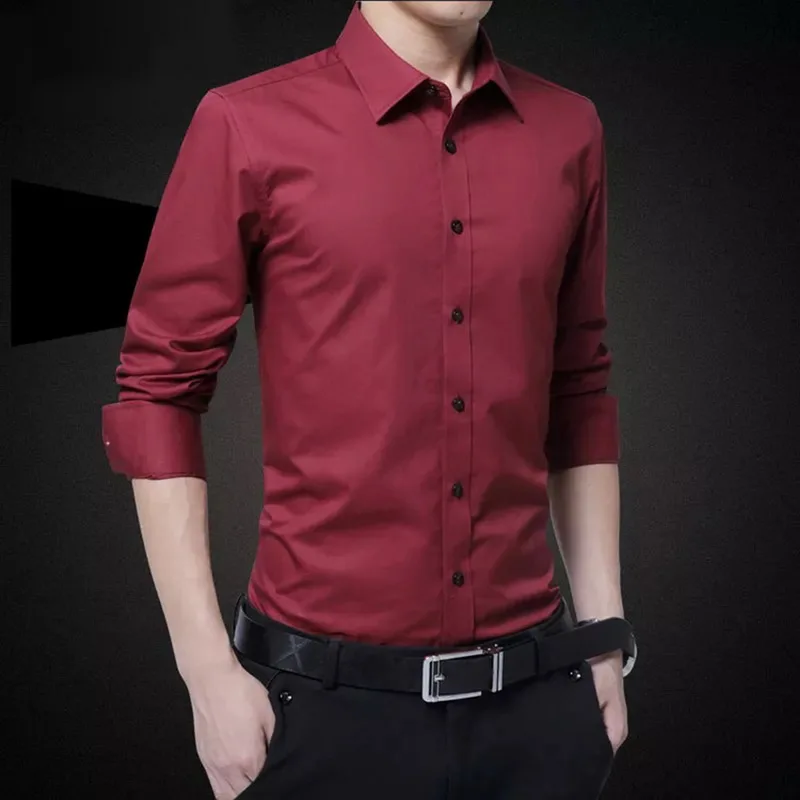 New Men's Shirt Long Sleeve Casual Shirts Men Dress Slim Solid Business Dress Shirt Spring Autumn Men's Dress Shirt With Button