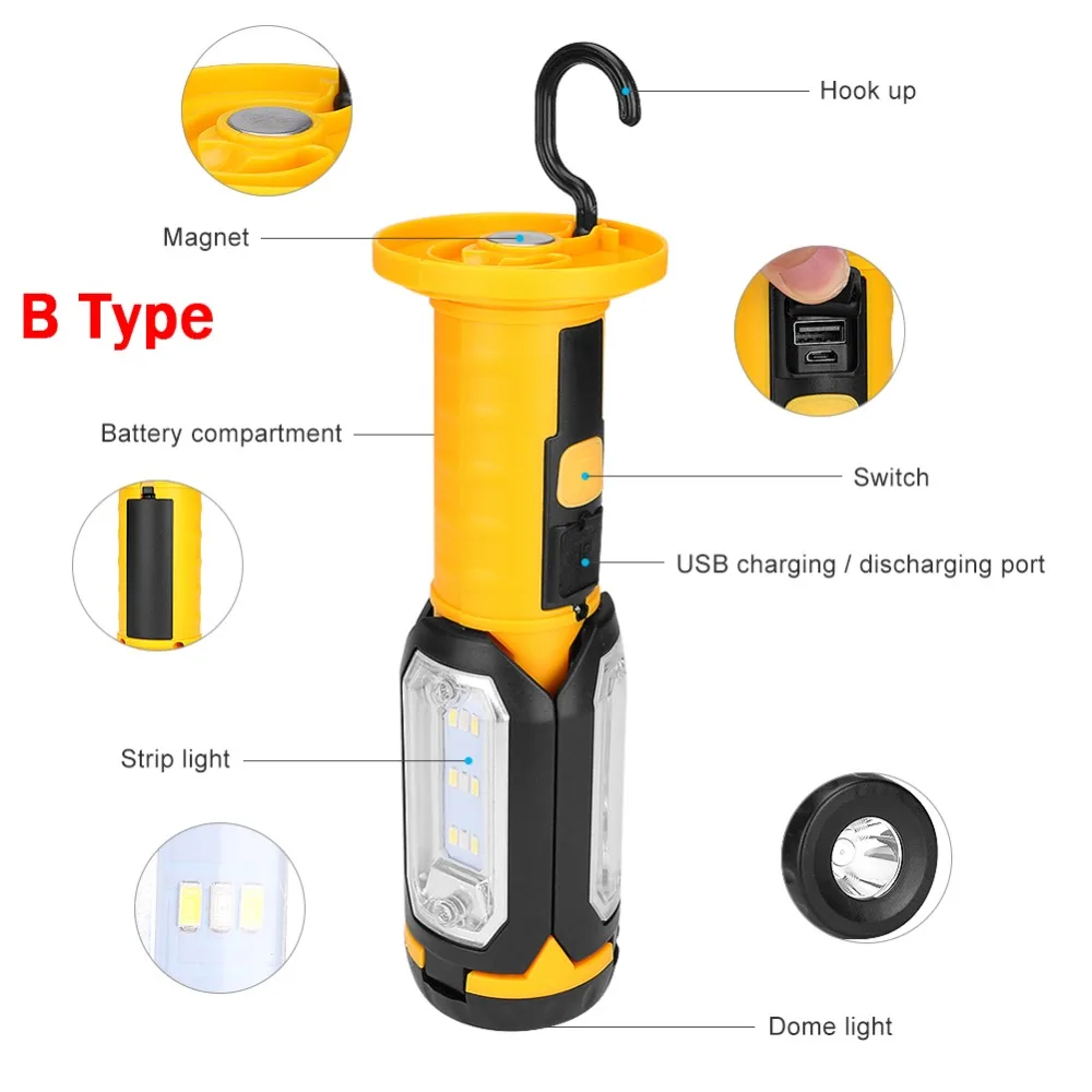 SMD светодиодный складной флэш-светильник фонарь USB перезаряжаемый портативный фонарь рабочий светильник Магнитный Подвесной Фонарь с крюком для улицы