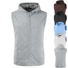 Fashion New Products Summer Korean-style Men Sleeveless Vest Hooded Cardigan Thin Waistcoat Five-Color Selectable