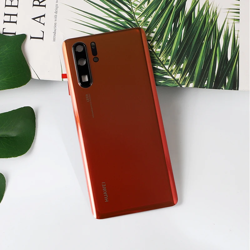 Корпус для huawei P30 Pro стеклянная задняя крышка батарейного отсека телефон запасные части чехол+ камера Стекло наклейка клей - Цвет: orange