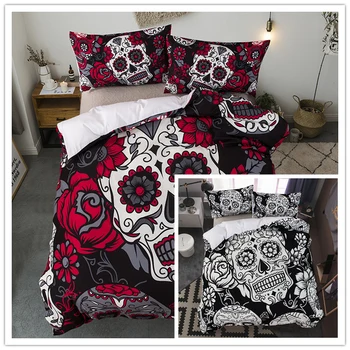

Skull Bedding Set King Size Luxury 3D Print Black Red White Duvet Cover Set 3pcs Home Textiles Comforter Bedding Sets Bedclothes