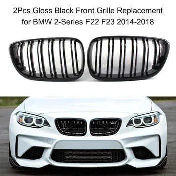 

2Pcs Gloss Black Front Bumper Grille Kidney Grilles Replacement for BMW 2-Series F22 F23 2014-2018