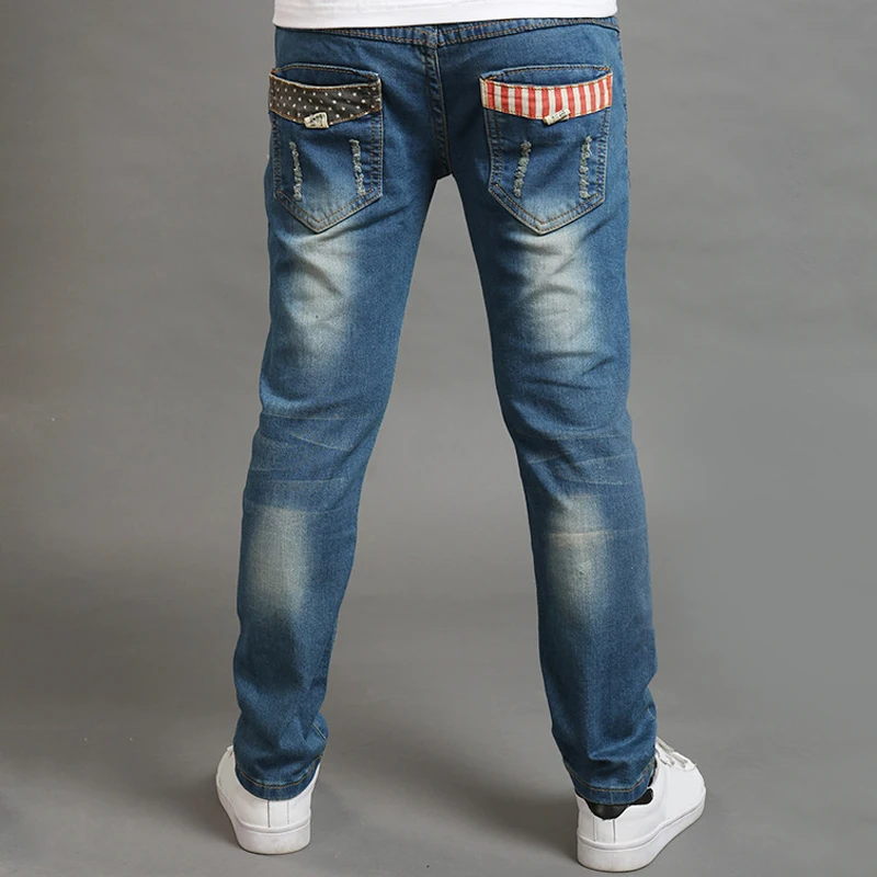 IENENS/Детские классические узкие джинсы джинсовые штаны для мальчиков ковбойские брюки для мальчиков на весну-осень штаны с эластичной резинкой на талии От 5 до 13 лет детские штаны