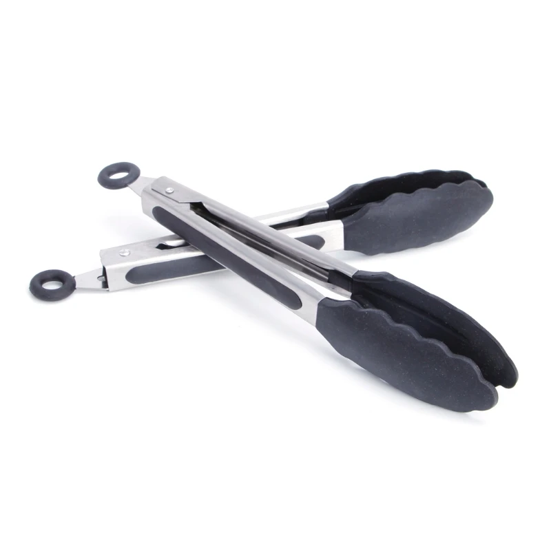 Stainless Steel Silicone Tongs BBQ Clip Salad Serving Clamp Kitchen Utensil Tool