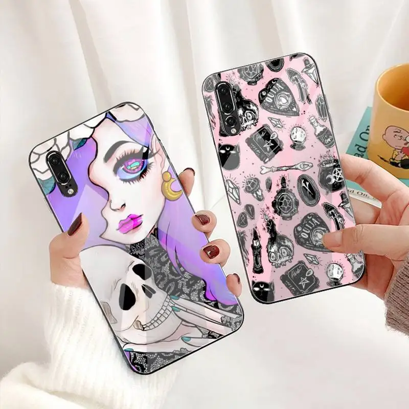 Чехол для телефона Girly Pastel Witch Goth из закаленного стекла Huawei P30 P20 P10 lite honor 7A 8X 9 10 mate 20