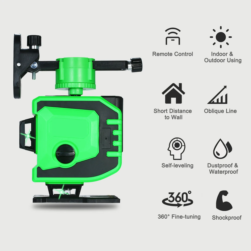 

12 Lines 3D Green Laser Level Self-Leveling 360 Degre Horizontal And Vertical Cross Lines Green Laser Line With Tripod Battery