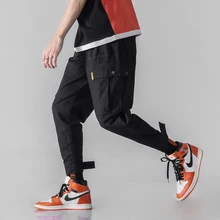 Красивые мужские брюки с несколькими карманами, Мужские штаны с эластичной талией, шаровары в стиле хип-хоп, повседневные свободные уличные мужские брюки