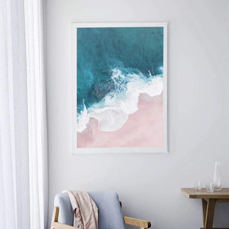 

Pink Beach Aerial Photography Art Canvas Painting Print Forest Landscape Nature Wall Art Picture Nordic Poster Living Room Decor