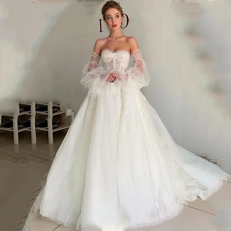 

New arrival Puff Sleeve Wedding Dresses Appliqued Lace Bridal Gowns 2020 Robe De Mariee Lace Up Wedding Gowns vestido de noiva