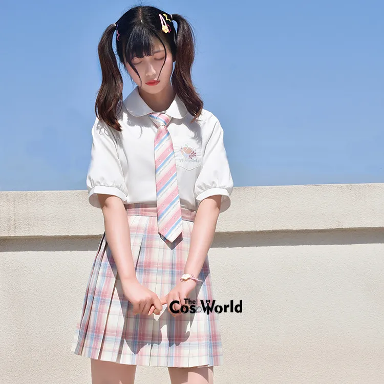 [White Peach Sake] Girl\'s Summer High Waist Pleated Plaid Skirts For JK School Uniform Students Cloths