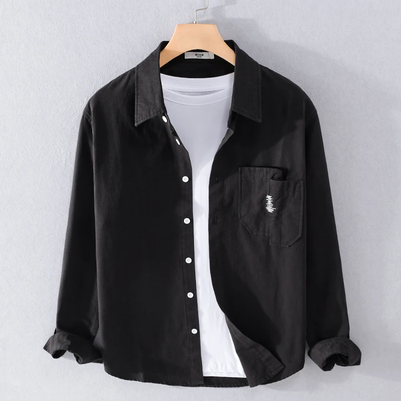 

100% Cotton autumn and spring long sleeve casual brand shirts men black fashion comfortable solid shirt for men tops chemise