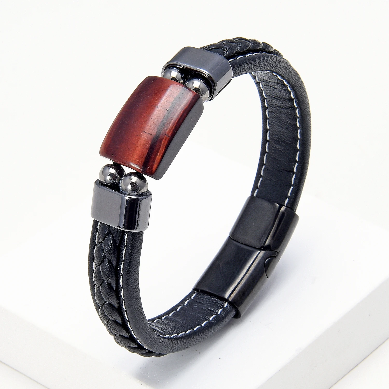 Natural Square Tiger Eye Stone Men Bracelets Charm Stainless Steel Magnetic Buckle Classic Women Bracelet Fashion Jewelry