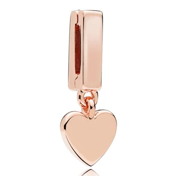 

New 925 Sterling Silver Bead Charm Rose Gold Reflexions Floating Heart Clip Pendant Beads Fit Bracelet Diy Jewelry
