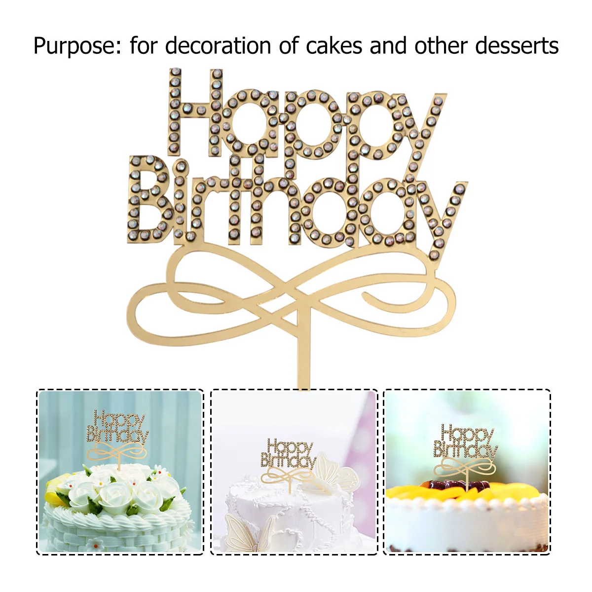 Топпер для торта С Днем Рождения Акриловые стразы горошек торт выбирает