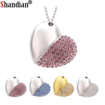 

SHANDIAN 2018 best-selling creative U disk metal crystal heart pendrive2.0 4GB 8GB 16GB 32GB 64GB flash card