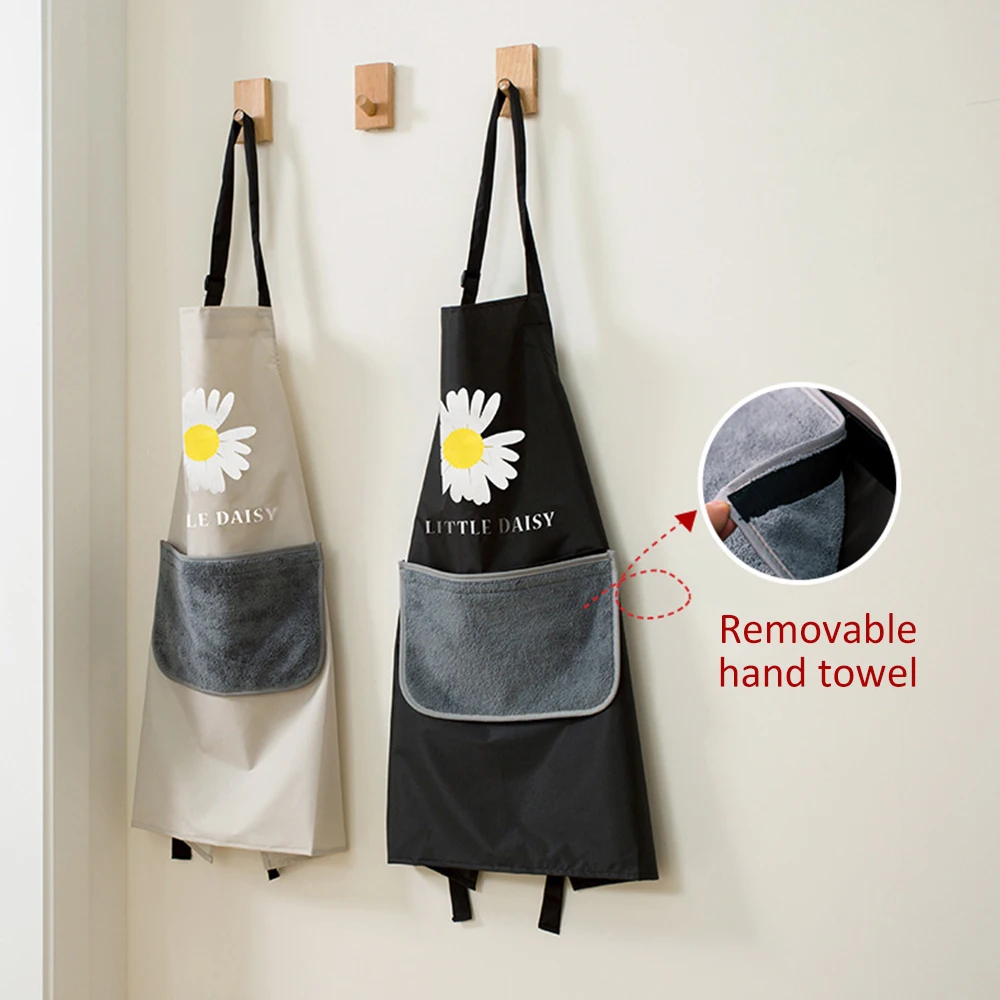 Striped Kitchen Apron Dress With Hand Towel Household Waterproof Adjustable Adults Aprons For Woman Cooking Baking Accessories |