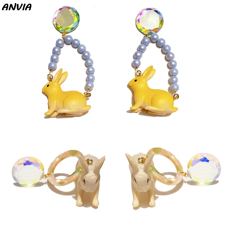

Resin Drop Earrings Women Beige Yellow Rabbit Big Crystal Acetate Circle Dangle Earrings Statement Punk Handmade Wedding Gifts