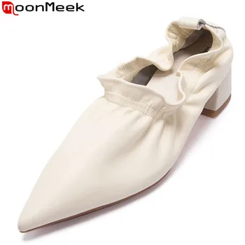 

MoonMeek New arrival 2020 fashion office shoes genuine leather solid color laidies shoes spring summer pointed toe women pumps