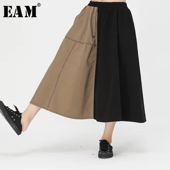 

[EAM] High Elastic Waist Pocket Khaki Split Joint Temperament Half-body Skirt Women Fashion Tide New Spring Autumn 2020 1D942