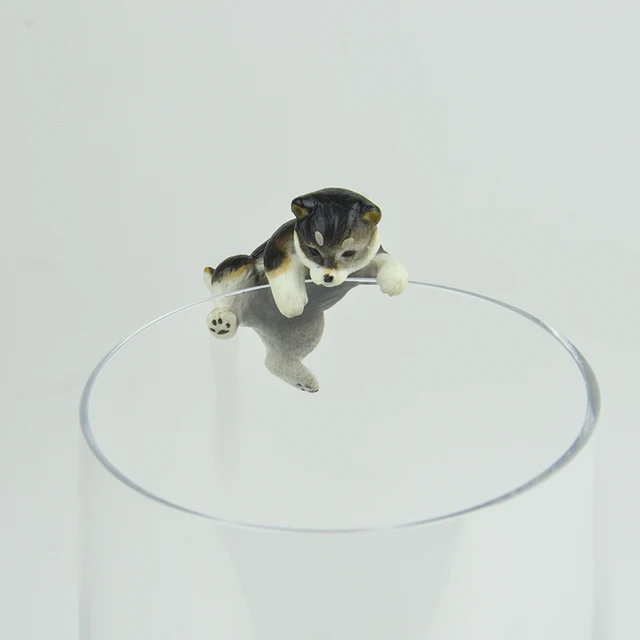 New cute pets puppy Shiba Inu on the edge of cup glass Model figures dog figurine Christmas Gift Kids Toy 5