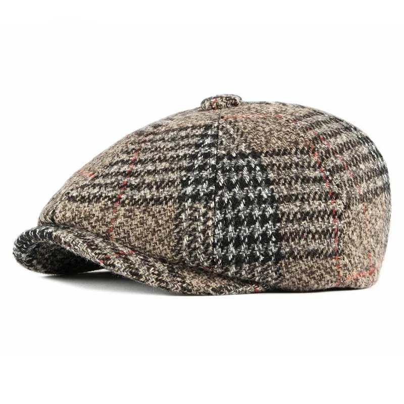 Fibonacci Autumn Winter Wool Beret Men Dad Hat Brand Quality Plaid flatcap vintage newsboy cap - Цвет: Хаки