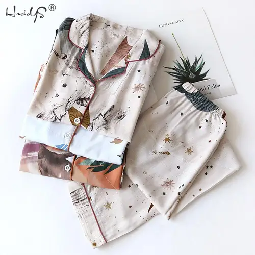 Pyjama Femme 여름 새 잠옷 세트 100% Viscose 긴팔 바지 숙녀 잠옷 정장 잠옷 Women's Home Nightwear 2