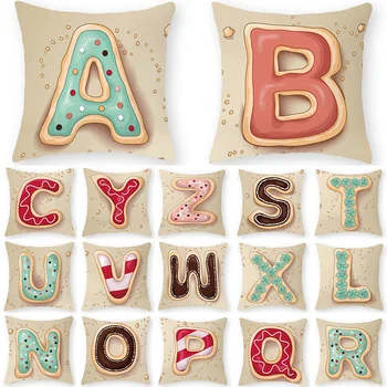 

1Pcs Donut Alphabet Letter Throw Pillow 45*45cm Cushion Cover Polyester Home Decoration Cojines Decorativos Para Sofa 40886