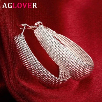 

AGLOVER New 40MM 925 Sterling Silver U Hoop Earrings For Women Fashion Earrings Wedding Jewelry Birthday Gift