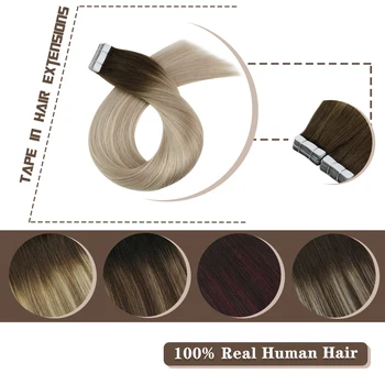 

Moresoo Tape Hair Extensions Human Hair 14-24 Inch Adhesive Extension Balayage Color Ombre 20pcs/40pcs Machine Remy Tape Hair