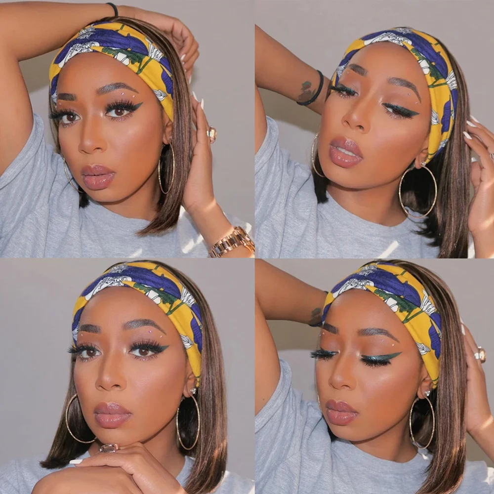 ジュリアマレーシアハイライトボブヘッドバンドかつらストレートグルーレス人毛ウィッグとヘッドバンド150 密度オンブル毛ショートボブのかつら Full Machine Wigs Aliexpress