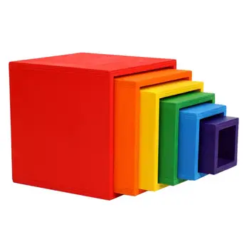 

6Pcs Wooden Rainbow Blocks Creative Colorful Building Blocks Stack Montessori Educational Toy for Children