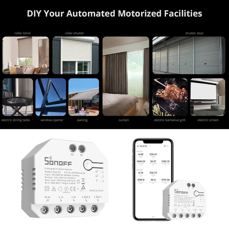 Sonoff Dual R3 Interruptor Doble, controlador wifi programable e  Inteligente para Persianas