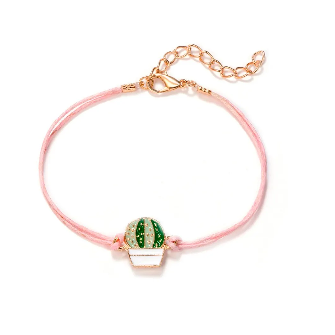 4pcs/set New Cartoon Cute Metal Cactus Rope Chain Charm Bracelet For Women Bohemian Jewelry Statement Beaded Anklet Bangle Gift