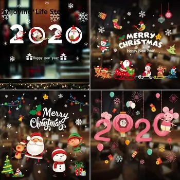 

New Year DIY Xmas Santa Claus Snowman Elk Window Showcase Glass Poster Adhesive Wall Stickers Christmas Decorations for Home