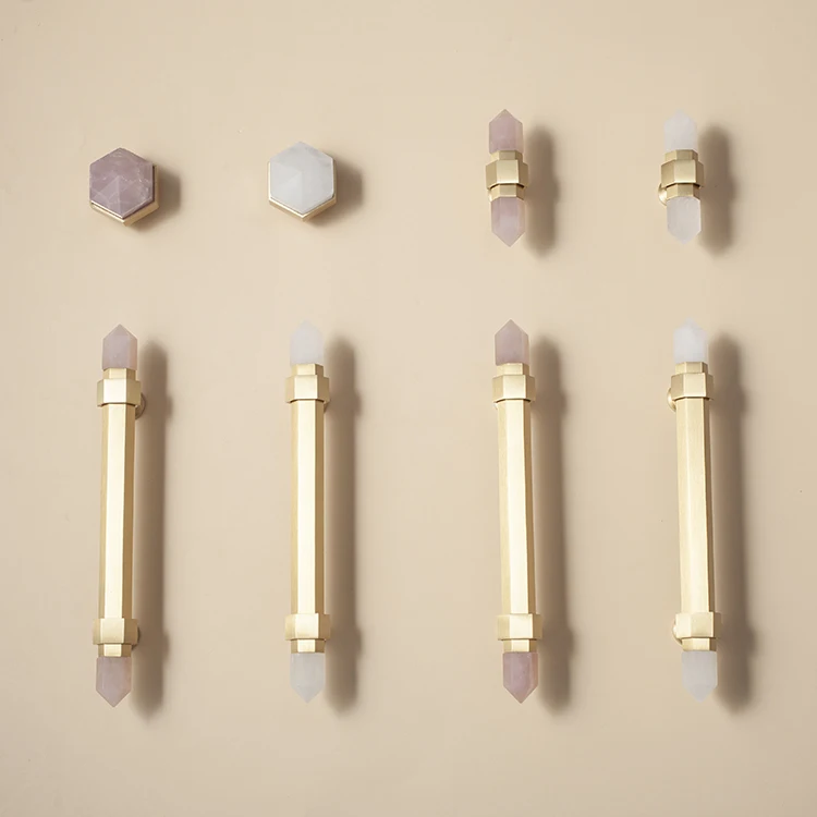 poignées de meuble en cristal naturel et en laiton pour placard de quincaillerie de luxe