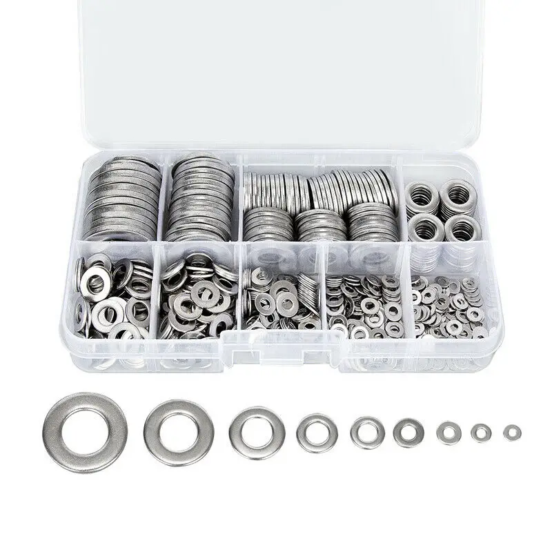 Набор плоских шайб из нержавеющей стали для M2, M2.5, M3, M4, M5, M6, M8, M10, M12 винтов болтов