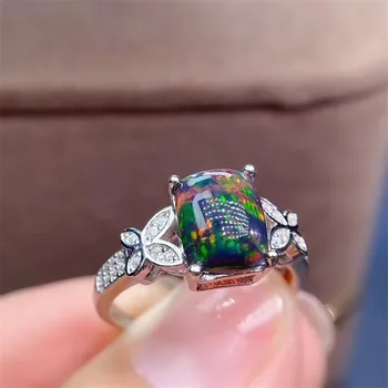 

Natural Black Opal Ring, 925 Silver, 3 Carat Gem, Fire Flash
