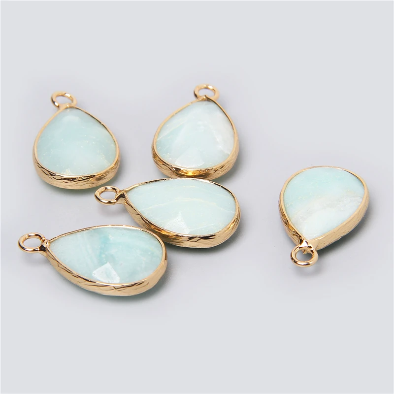 6pcs Natural Stone Pendants - Faceted Drop Shape Quartz Gemstone Charms For Jewelry Making