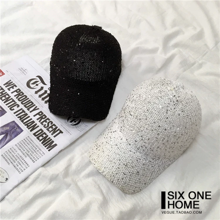 Baseball Cap Sequins Baseball Cap Women Snapback Mesh Breathe Caps Messy Bun Summer Hat Female Adjustable Hip Hop Hats glitter