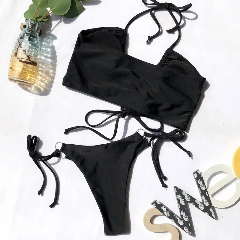 2020 Sexy Women High Waist Bikini Swimsuit Swimwear Female Bandeau Thong Brazilian Biquini Bikini Set Bathing Suit Bather