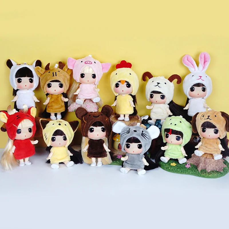 9CM Super Mini Fashion Cute Animal Outfit Girl Doll Pink Princess Dolls Vinyl Toy Figures Model Children's Gift For Girls C1651 10 50pcs original superzings superthings action figures 3cm super zings garbage trash collection toys model for kids gifts