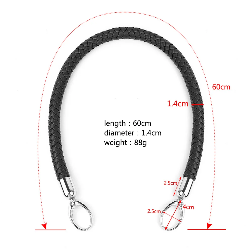 Pu Leather Braided Bag Handles | Black Silver Leather Strap