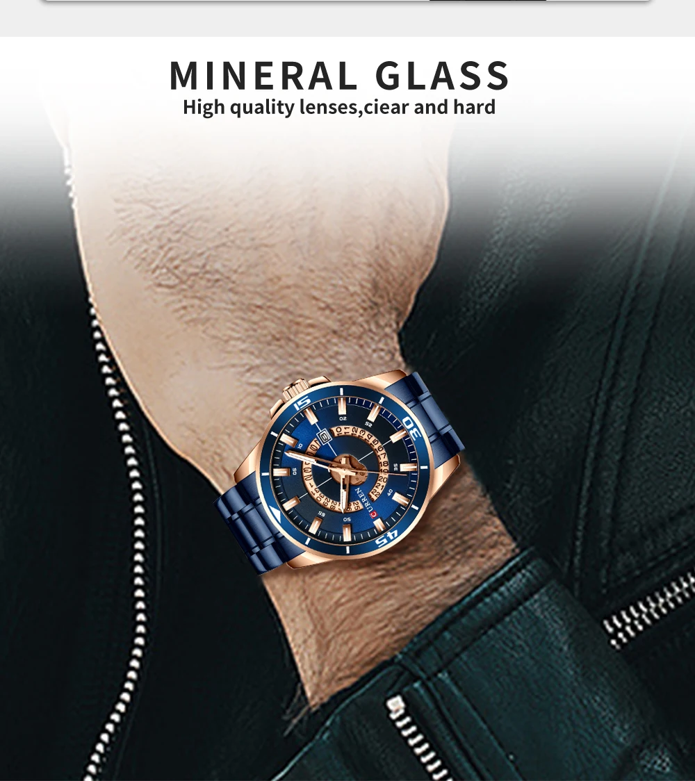 Мужские часы Curren Кварцевые люксовый бренд автоматический календарь ремешок из нержавеющей стали наручные часы модные синие золотые мужские деловые часы 8359