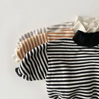 Baby Girls Striped Tops 2023 Autumn Winter New Kids Thicken Warm High-neck Sweatshirt Cotton Clothes Toddler Boys Tees 4