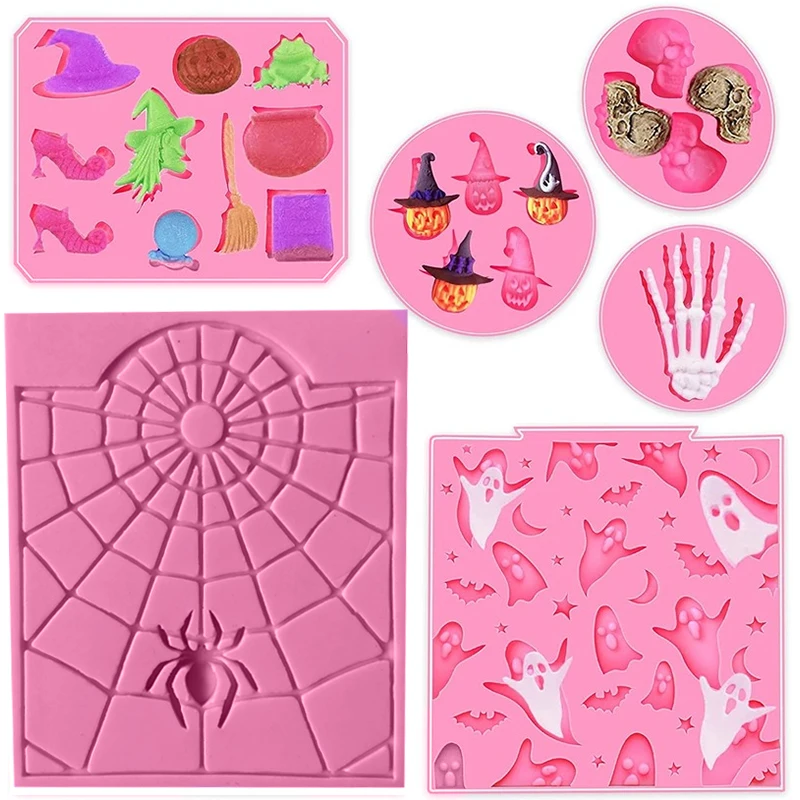 

Silicone Mold for Halloween cake decoration, resin, pumpkin, spider, Ghost, snake, skeleton, witch, resin, fondant, fondant