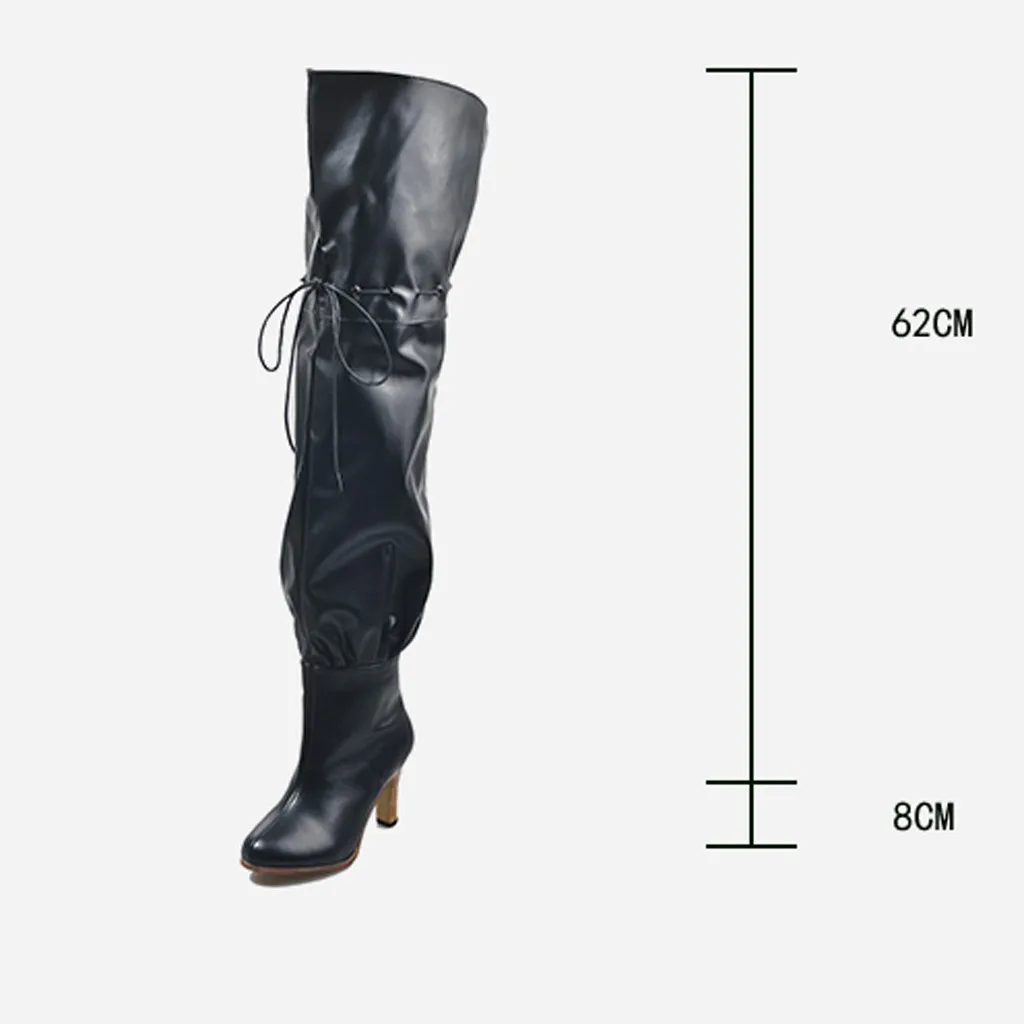 Женские теплые сапоги выше колена; большие размеры; высокие женские сапоги с закрытым носком; сапоги на шпильках с ремешком; обувь больших размеров
